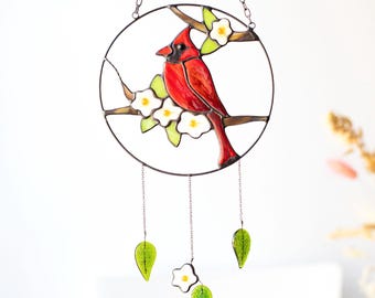 Sun catcher Cardinal Blue Jay Chickadee Bullfinch Birds Stained glass bird art Unique home decor Suncatchers Decoration Unique gift