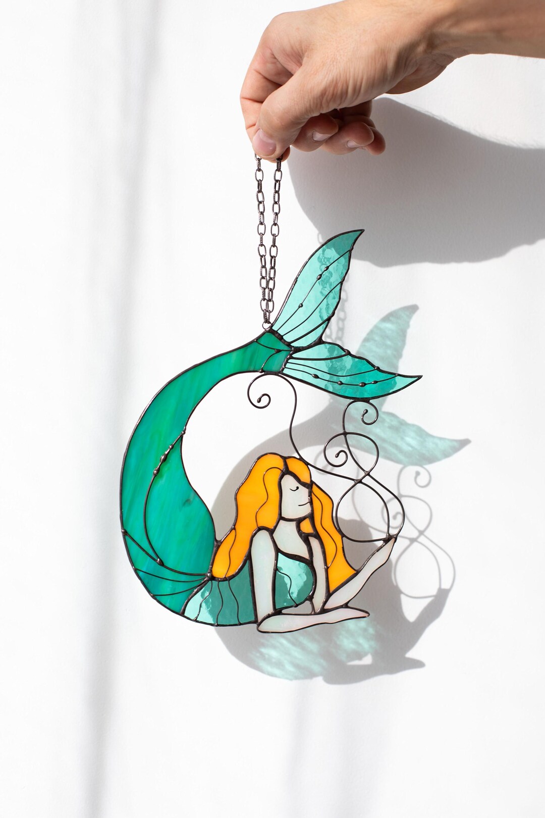 Sun Catcher Mermaid Stained Glass Decor Wall Hanging Whimsical Decor ...