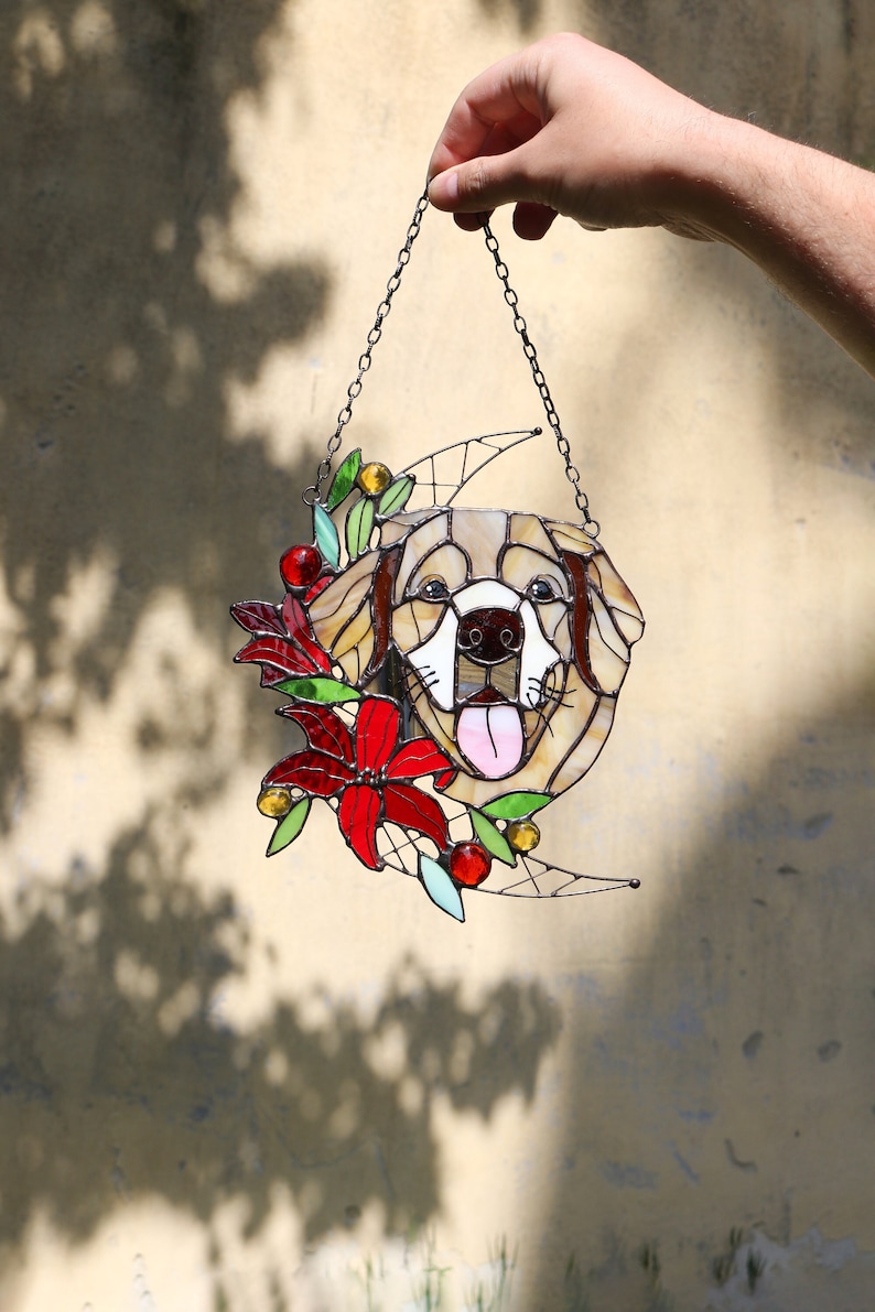 Aangepaste huisdierenportret Hond Kat Gebrandschilderd glas Suncatcher Decor muur en raamdecoratie Gepersonaliseerd cadeau-idee Op maat gemaakt portret van foto afbeelding 1