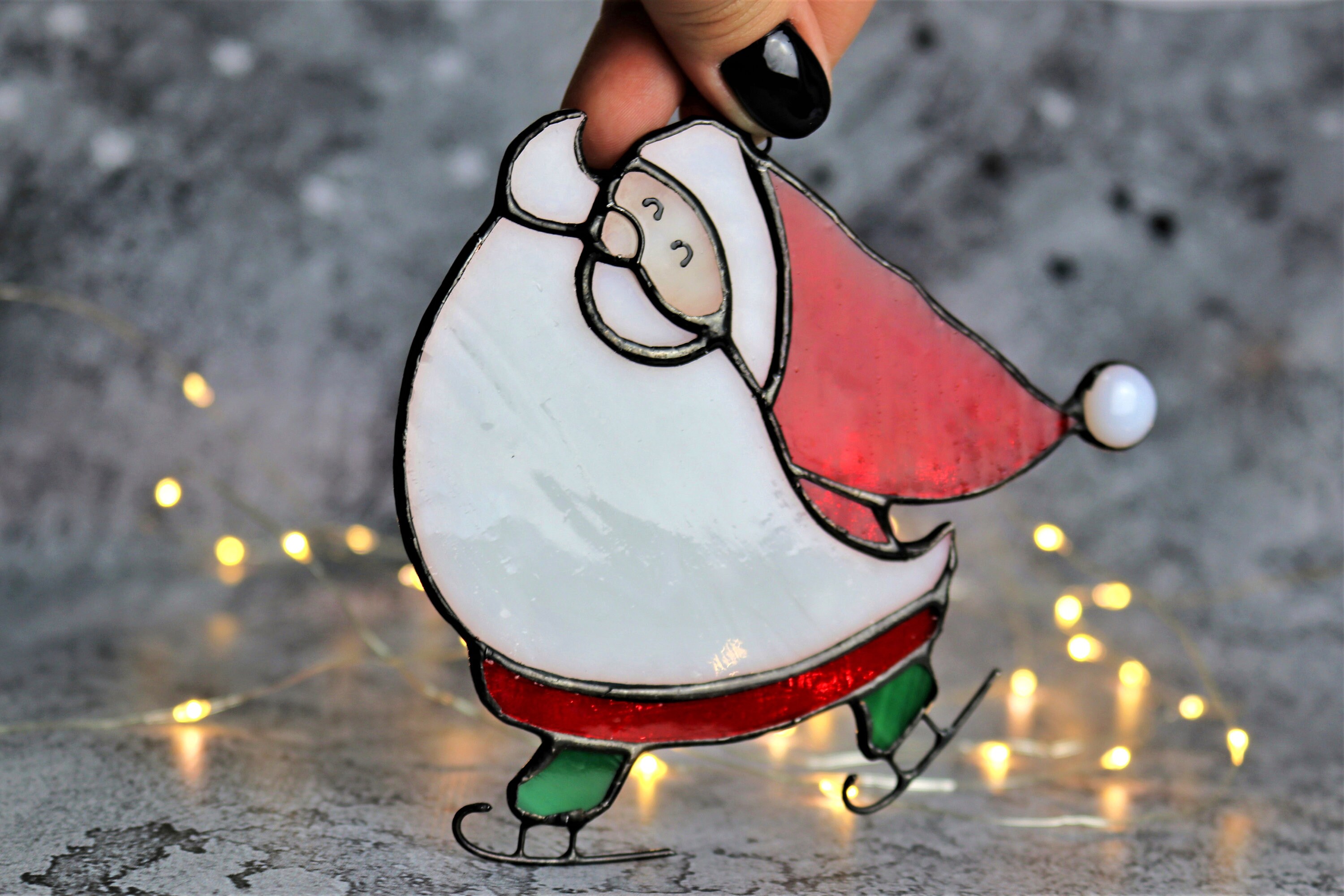 Stained Glass Suncatchers Santa Claus on Skates Home Decor Etsy New