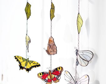 Stained Glass Butterflies Butterfly Life Cycle Suncatcher Butterfly wall decor Sun catchers Handmade gift Glass art Butterfly art