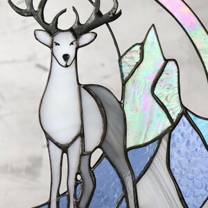 Suncatcher deer in mountains Dreamcatcher Stained glass panel Window Sun catcher animal Deer Christmas ornament Hanging wall Art image 3