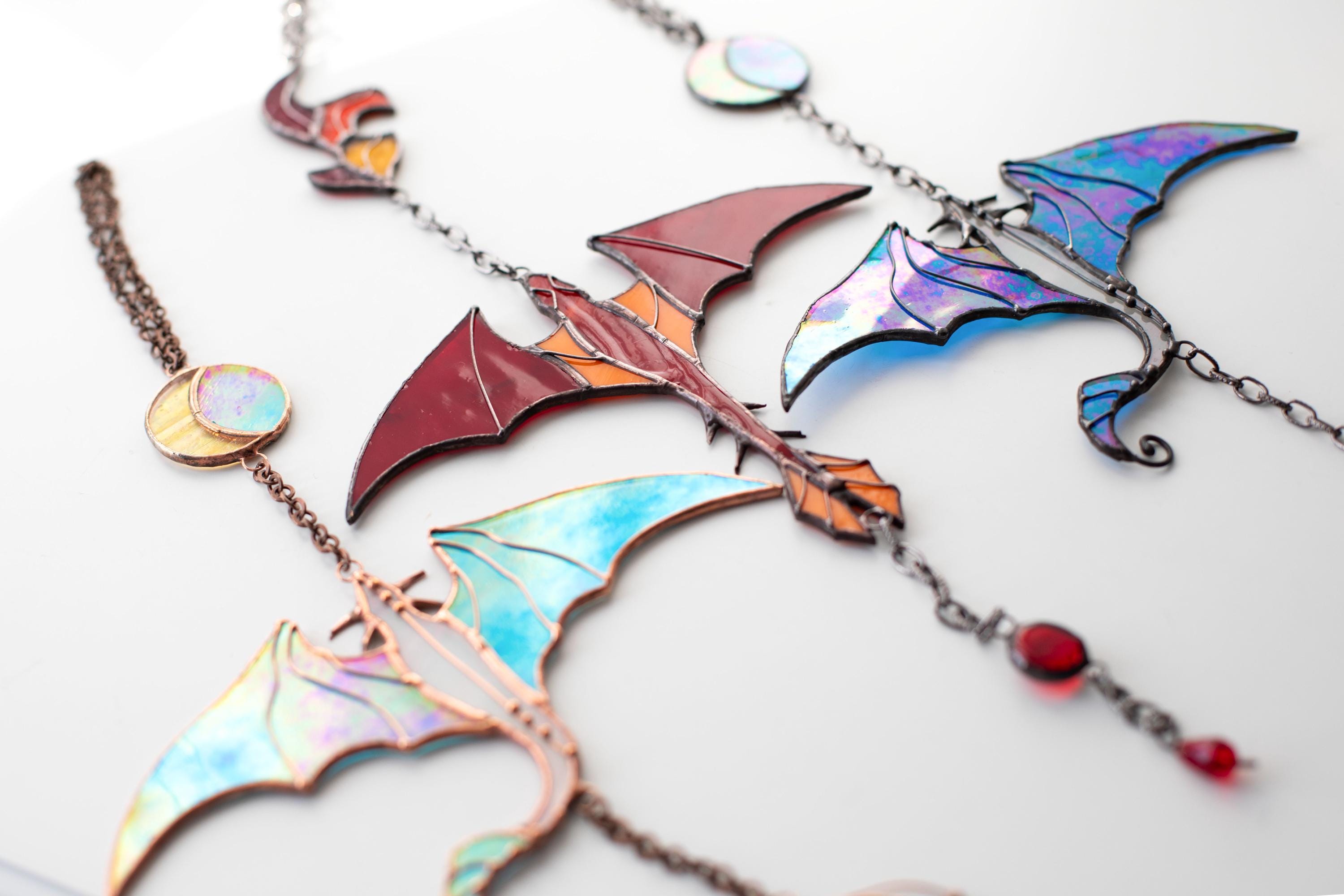 Suncatcher Elemental Dragons Handmade Stained Glass Art Fantasy Dragon ...