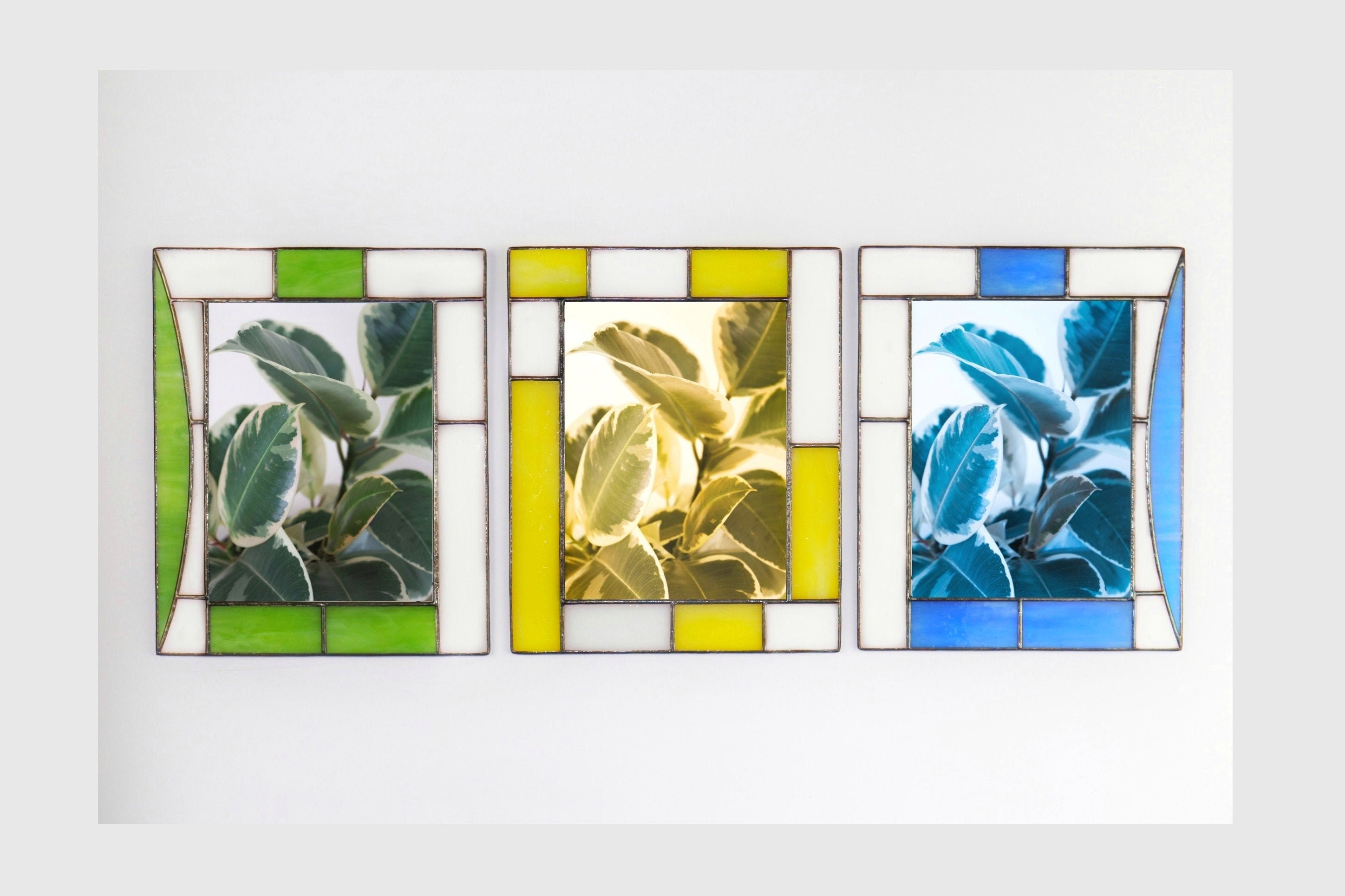 Set photo frame stained glass Bright stylish rectangular shape Etsy