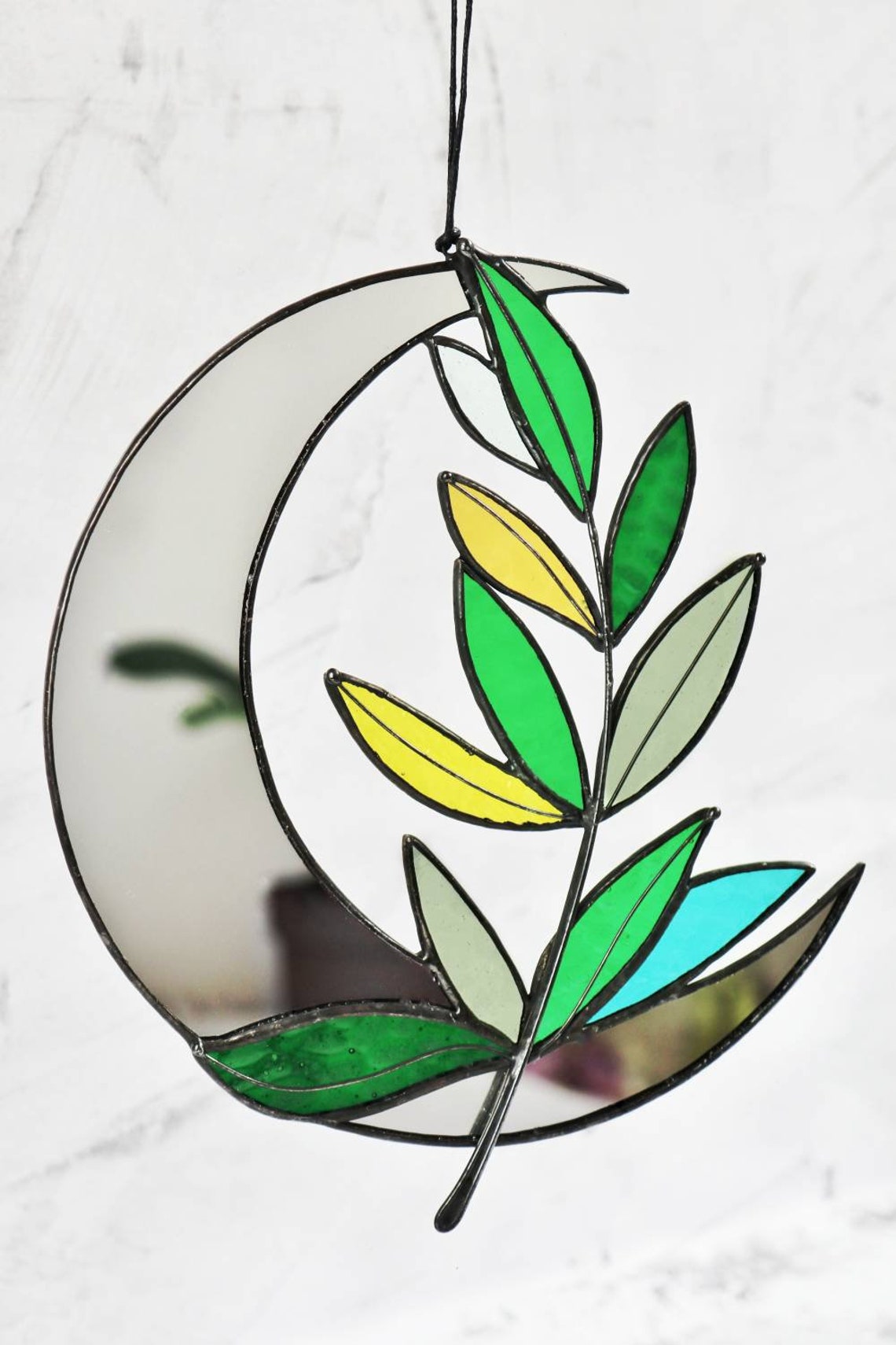 Morror Crescent Moon Wall Decor Stained Glass Moon Room Decor Etsy