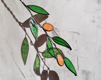 Olive twig stained glass decor for flowerpots and vases Home decor on wire Gift for mothers day