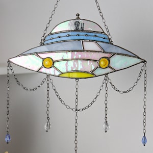 Dreamcatcher UFO Stained glass decor Suncatcher UFO Window panel Wall decor for a room UFO Art Cosmos art Unique decor image 9