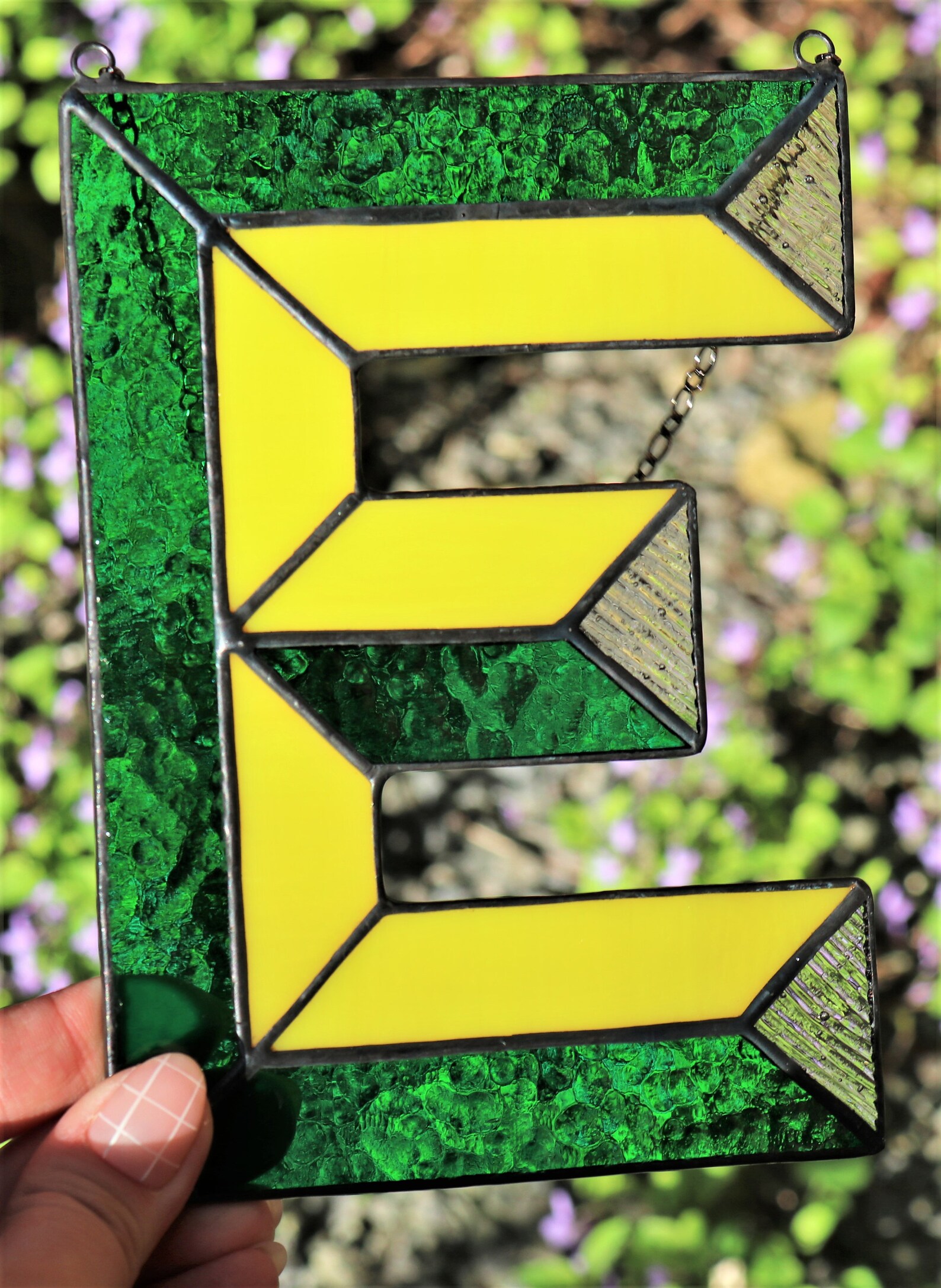 Stained glass letters custom Green and yellow letters Etsy