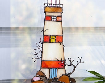 Buntglas-Leuchtturm Sonnenfänger – 20 Cm Durchmesser, Mit Aufhängekette, Fenster- Oder Wanddekoration, Lebendige Farben