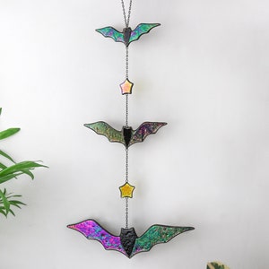 Suncatcher bats with stars Stained glass bats Suncatcher bats Suncatcher moon Decor for home Moon decor wall hanging Window decor