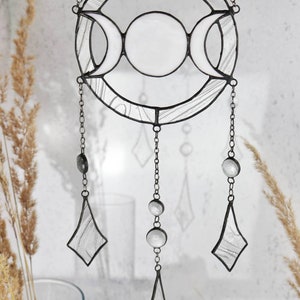 Dreamcatcher moon phases stained glass Suncatcher Wall decor for room Hand made gift image 6