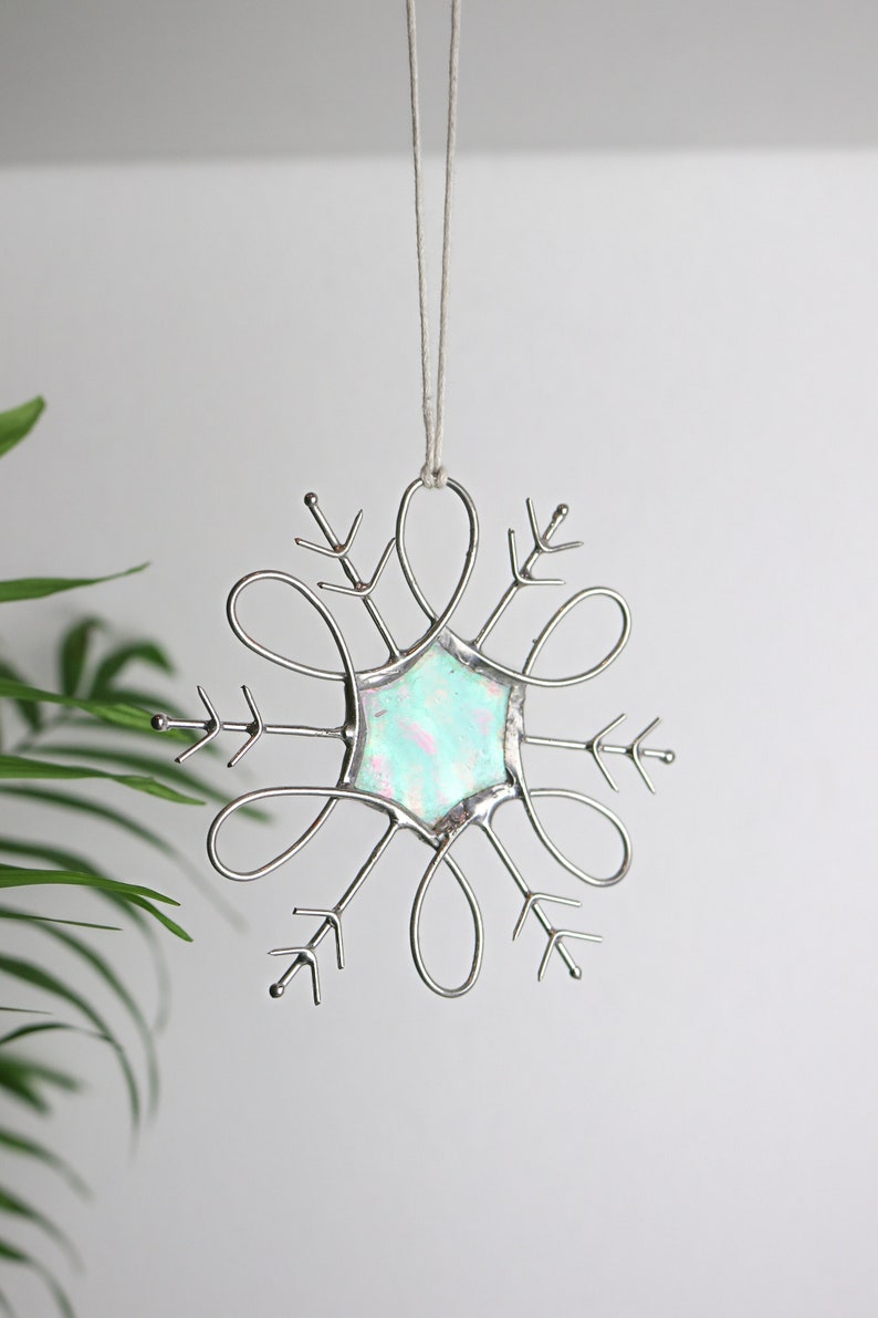 Snowflake stained glass Suncatchers snowflake Home decor Christmas tree decor Handmade The best gift for the holidays image 1