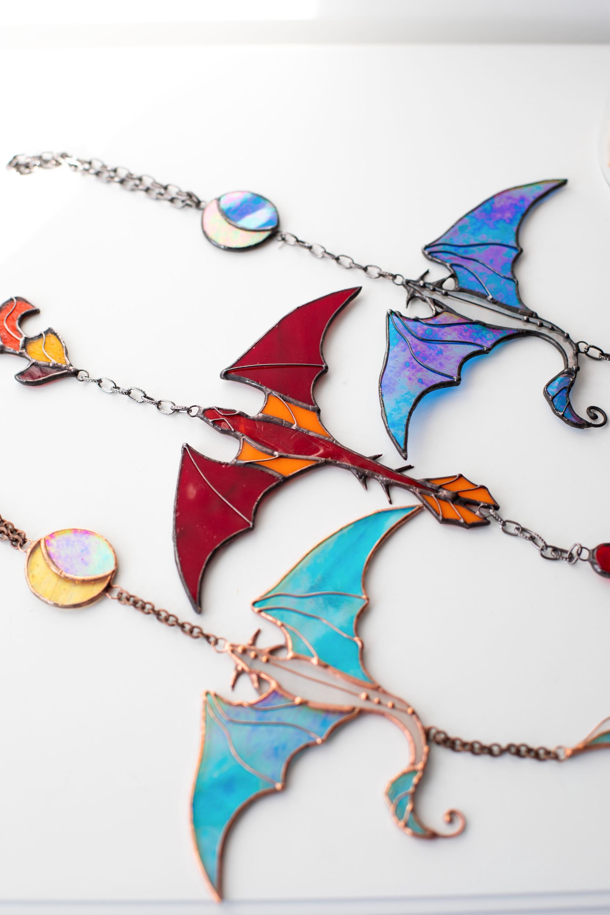 Suncatcher Elemental Dragons Handmade Stained Glass Art Fantasy Dragon ...