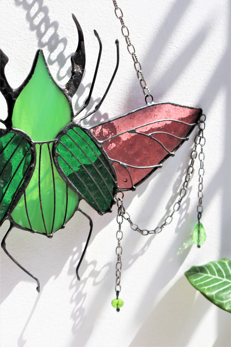 Stained Glass Suncatcher Bug With Crystal Beads Stag Beetle Etsy