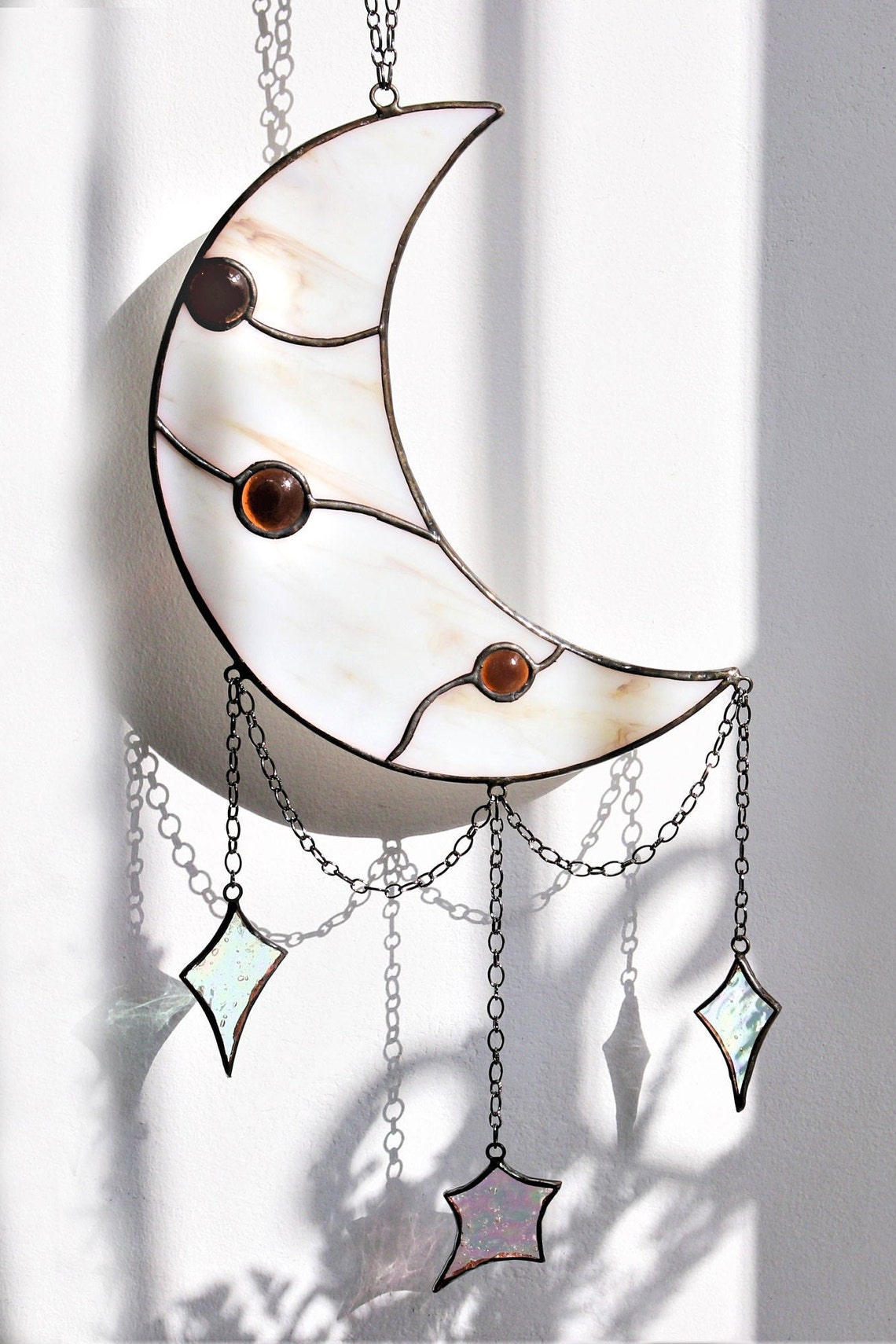 Stained Glass Moon Suncatcher With Stars Dreamcatcher Moon Etsy