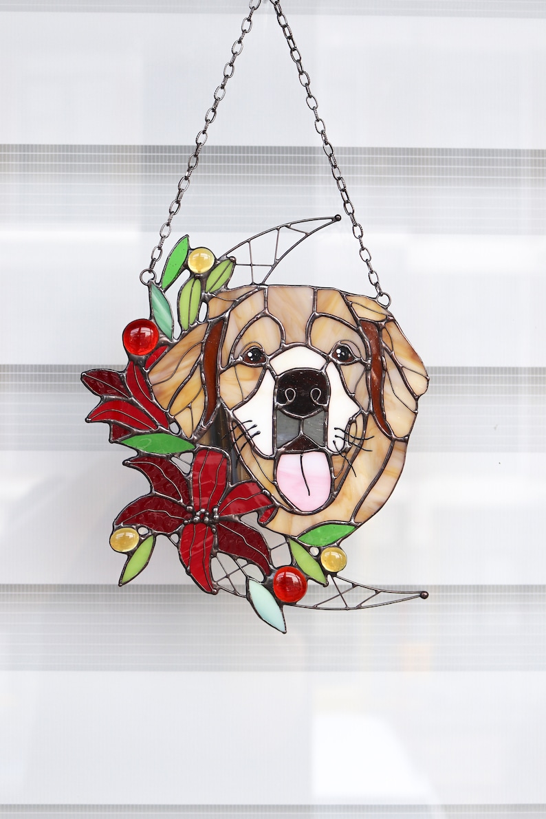 Aangepaste huisdierenportret Hond Kat Gebrandschilderd glas Suncatcher Decor muur en raamdecoratie Gepersonaliseerd cadeau-idee Op maat gemaakt portret van foto afbeelding 5