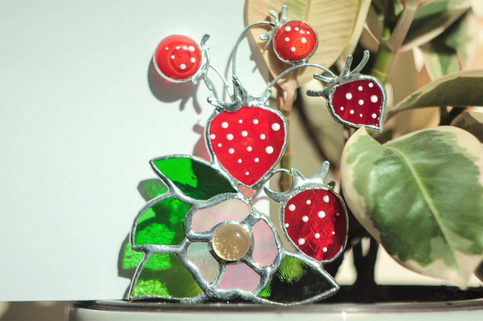Stained Glass Strawberry Decor for Flowers in a Vase and in a Etsy