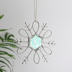 Snowflake stained glass Suncatchers snowflake Home decor Christmas tree decor Handmade The best gift for the holidays image 5