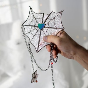 サンキャッチャー ステンドグラス 蜘蛛の巣 ステンドグラスの窓飾り ハロウィンの室内装飾 ハロウィンの屋外装飾 サンキャッチャー窓