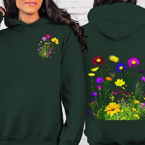 Vintage hoodie met wilde bloemen, boho Cottagecore pastel botanische bloementrui Fairycore oversized wilde bloemen ronde hals hooded sweater