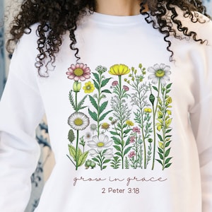 Women&#39;s floral print Christian sweatshirt for birthday gift, anniversary, auntie, nanny, girlfriend, Godmother, Ladies flower clothing