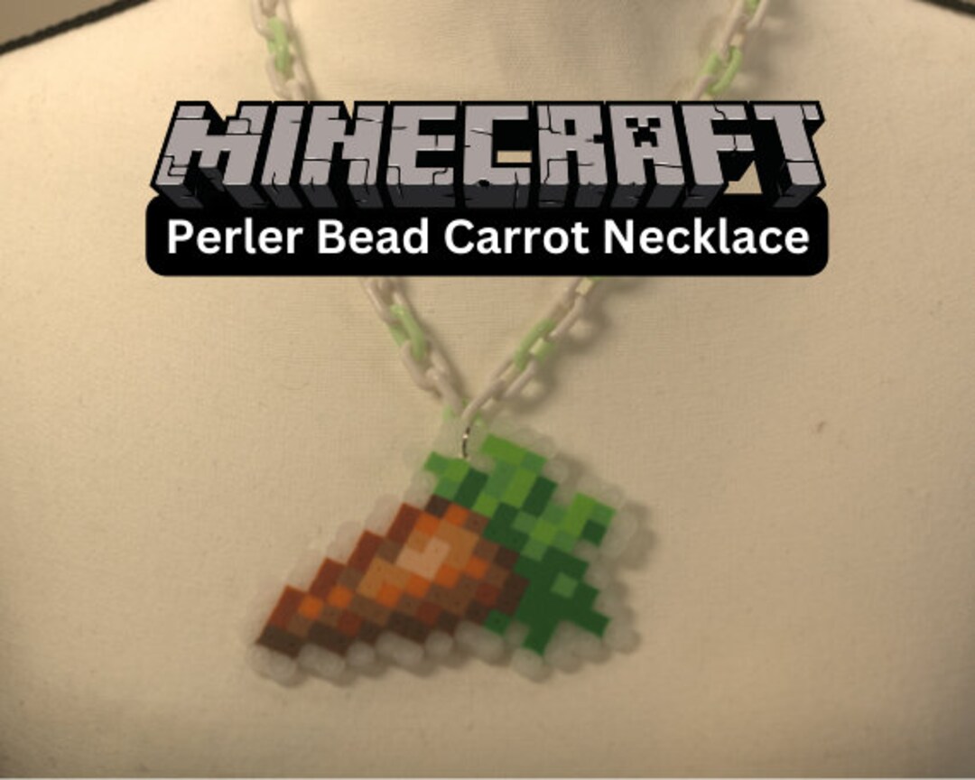 Minecraft Carrot Perler Bead Necklace Pixel Art Kandi Etsy