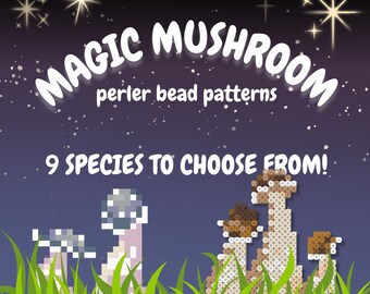 Magic Mushroom Perler Bead Patterns - 9 species & includes display stand