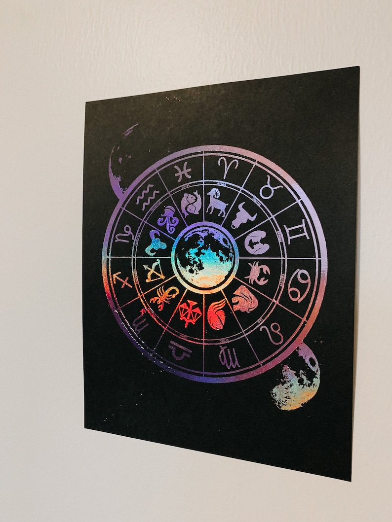 Zodiac Astrology Wheel Foil Print Astrology Decor Home Etsy