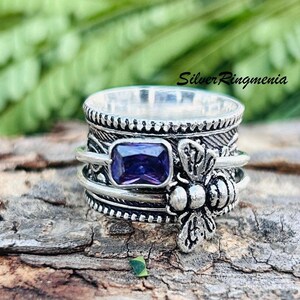 Amethyst Spinner Ring, Amethyst Honey Bee Spinner, Handmade Spinner Ring, Designer Band Spinner, 925 Sterling Silver Beautiful Amethyst Ring