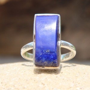 Rectangle Lapis Lazuli Silver Gemstone Ring | Handmade Blue Stone Ring | Unique Silver Statement Ring for Women | 925 Sterling Silver Ring |