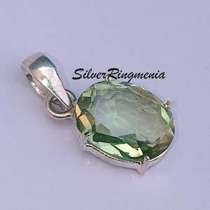 Green Amethyst Gemstone Pendant  | Oval Shape Designer Pendant | Stunning Handmade Jewelry | Elegant Silver Pendant for Wife or Girlfriend |
