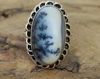 Dendrite Opal Ring, 925 Sterling Silver Ring, Handmade Jewelry, Big Stone Ring, Gemstone Silver Ring, Oval Shape Silver Ring, Christmas Gift