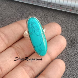 925 Sterling Silver Handmade Big Oval Turquoise Gemstone Ring – Stunning Blue Statement Jewelry for Men & Women | Natural Healing Stone Ring