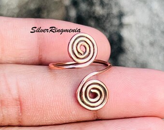 Handgemachte Kupfer Spirale verstellbare Ring, Minimalist Boho Bandring, Wire Wrap offener Ring,