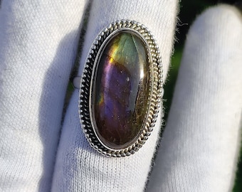 Labradorite Ring Natural Purple Labradorite Handmade 925 Sterling Silver Ring Unique Ring Big Stone Ring Gift For Her, Wedding Silver Ring