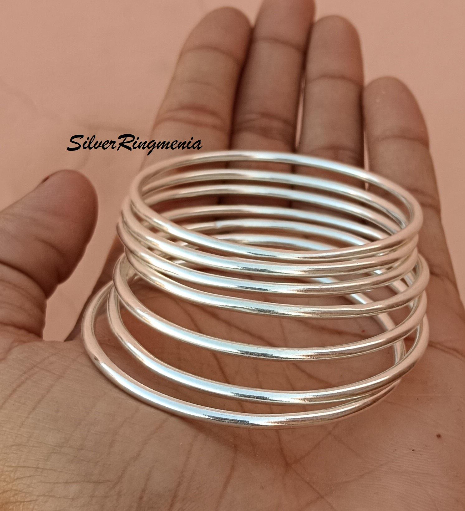 Handmade Sterling Silver Bangle Set: 7-piece Minimalist Kada - Etsy