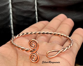 Handcrafted 100% Solid Copper Bangle • Adjustable Twisted Wire Bracelet • Healing Copper Jewelry