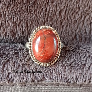 Handcrafted Sterling Silver Red Jasper Ring: Oval Statement Jewelry