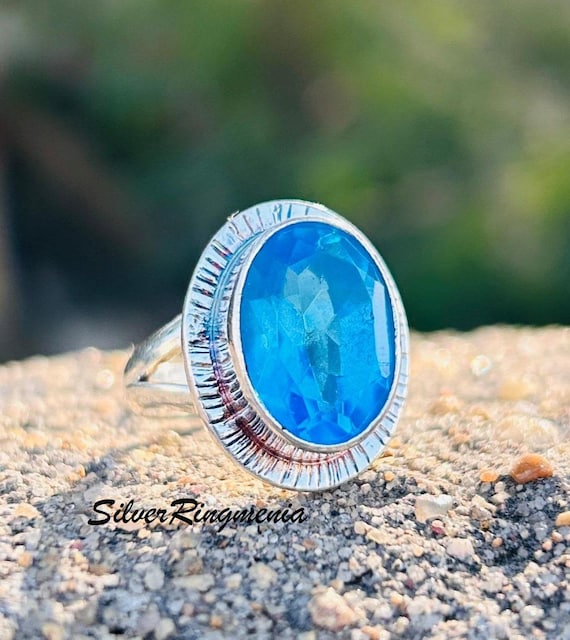 Bague topaze bleue pour femme Bague faite main avec pierres