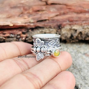 Ethopiny Opal Spinner Ring, Beautiful Silver Ring, Honey Bee Spinner, Handmade Spinner Ring, Designer Band Spinner, 925 Sterling Silver,