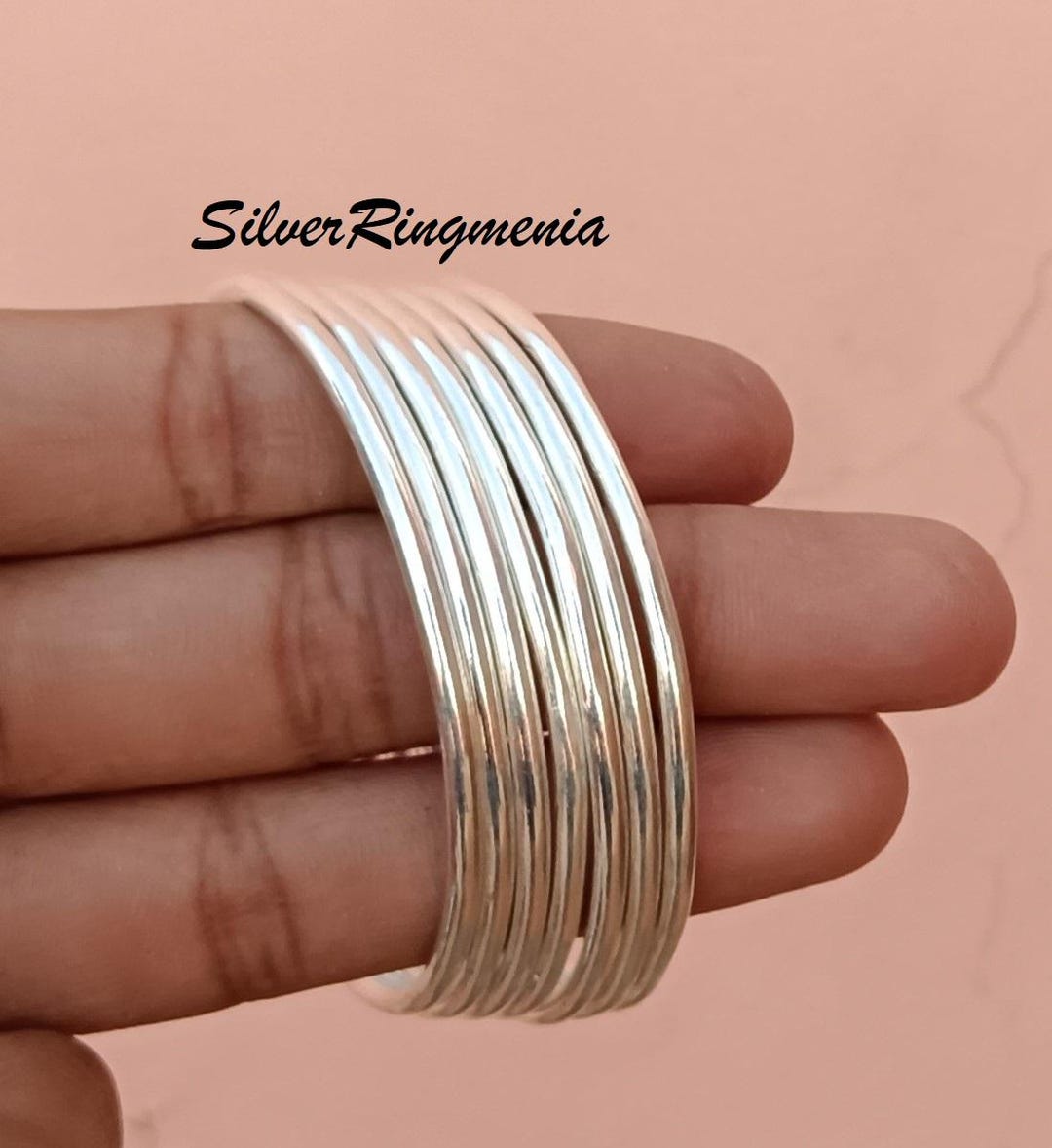 Handmade Sterling Silver Bangle Set: 7-piece Minimalist Kada - Etsy