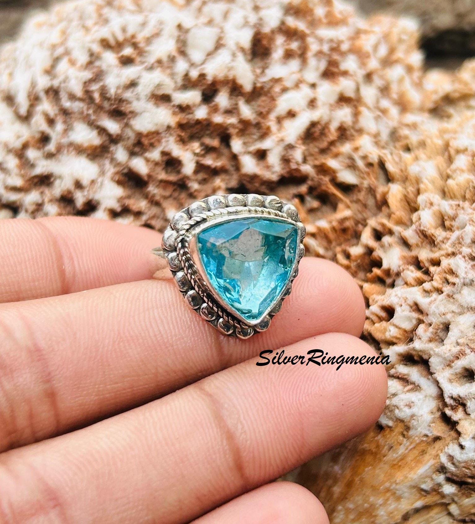 おむです　トリリアントカット リング　プラチナ15号　ブルーグリーン トリリアントカットリング - Etsy 日本