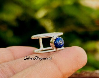 Lapis Lazuli Sterling Silver Statement Ring: Handmade Boho Jewelry