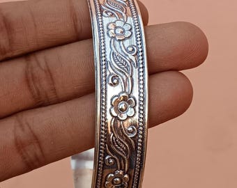999 Pure Solid Silver Handmade Vintage Style Bangle Bracelet CNC