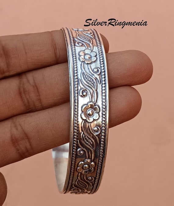 Handcrafted Sterling Silver Floral Cuff Bracelet: Vintage-inspired