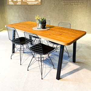 Solid Wood Dining Table, Rustic Solid Wood Dining Table, Kitchen Table with Metal Legs, Handmade Custom Dining Table