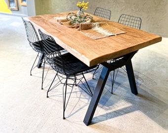 Rustic Wood Dining Table: Solid Wood with Metal Legs