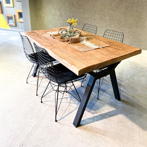 Rustic Wood Dining Table, Solid Wood Table with Metal Legs, Writing Desk, Wood Kitchen Table, Home Decor