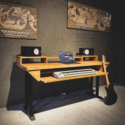 Wood Music Studio Desk With Keyboard Tray Music Production Etsy