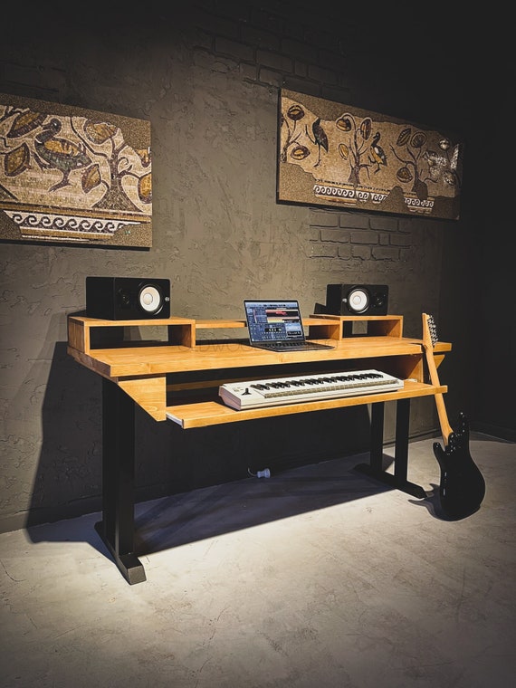 Bureau de studio de musique en bois avec plateau pour clavier, bureau de  production musicale, bureau de studio de musique en bois avec élévateur de  moniteur, bureau d'enregistrement Home Studio 